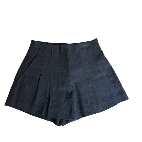 A.L.C. Bennett Italian Linen High Rise Wide Leg Black Short Women's